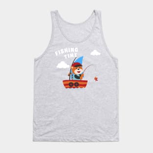 Vector cartoon illustration of cute tiger fishing on sailboat with cartoon style. Tank Top